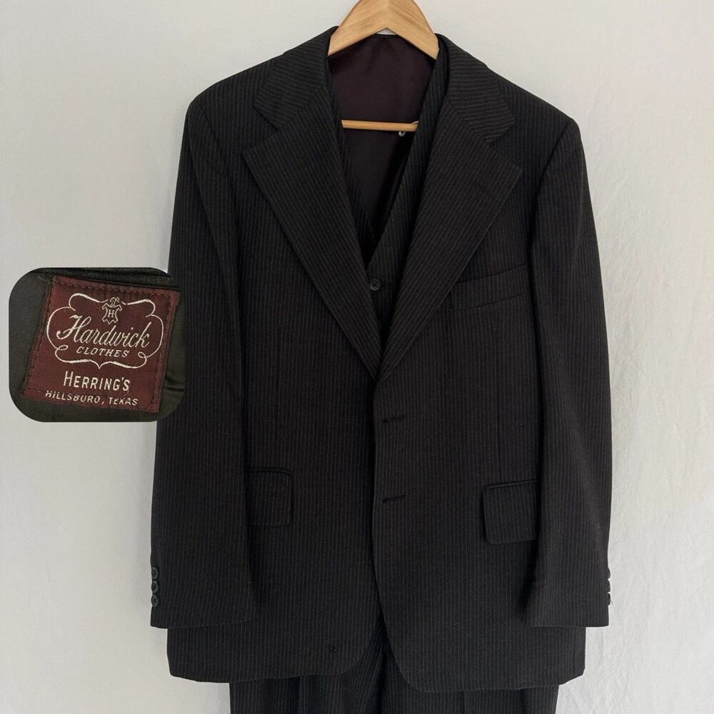 Vtg 60s Men’s Hardwicks 3-Piece Gray Pinstripe Wool Suit Talon Zippers 40R 38x30